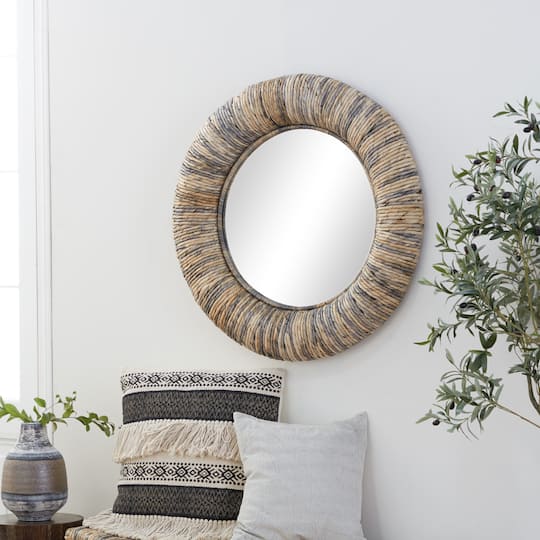 35" Gray Temper Border Coastal Style Round Wall Mirror